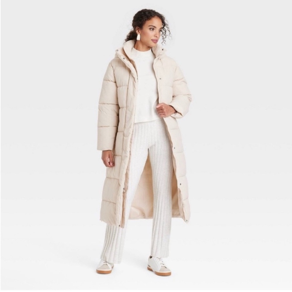 NWT Women’s A New Day Hooded Long Puffer Jacket Cream